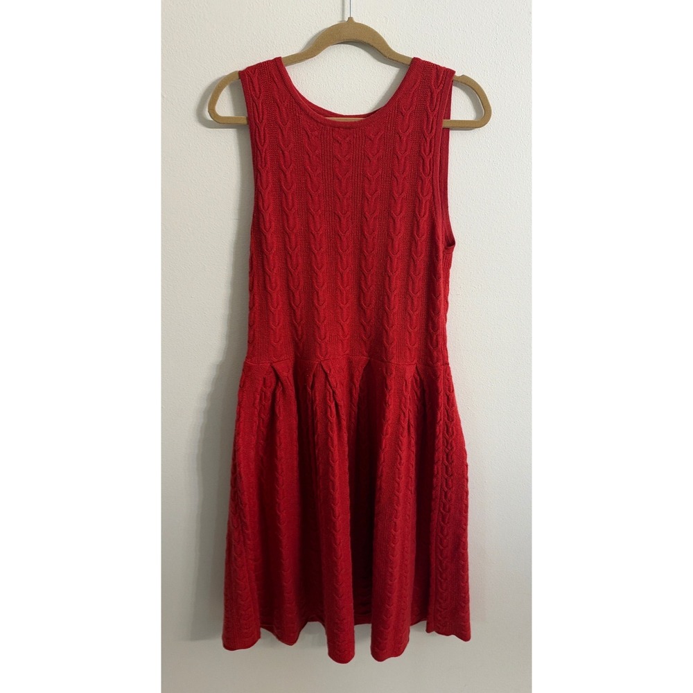 Anthropologie Far Away From Close Red Cable Knit Fit & Flare Dress Large